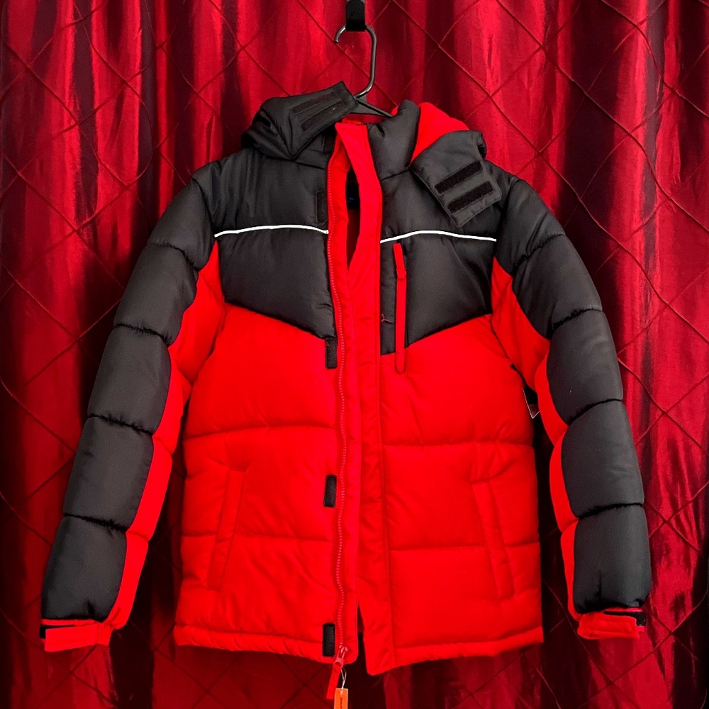 Kids Black & Red Puffer Jacket